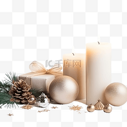 桌上的圣诞蜡烛和节日配饰