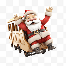 火车雪图片_3d 插图圣诞老人乘坐火车挥手