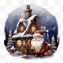 圣诞夜场景与侏儒和他神奇的房子