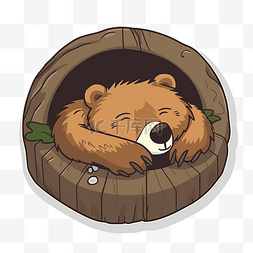 睡在洞里的卡通熊 向量