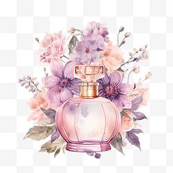 玫瑰化妆品瓶子图片_水彩香水瓶与花朵插图 ai 生成