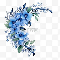 蓝色花朵植物图片_蓝色花朵植物的角框，有花和叶
