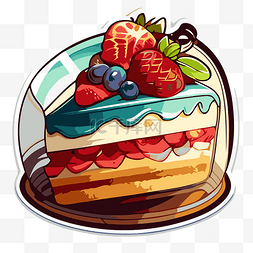 一块蛋糕的卡通插图，上面装饰着