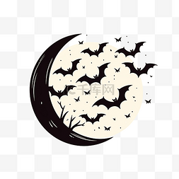 月球插图图片_蝙蝠以扁线风格飞越月球