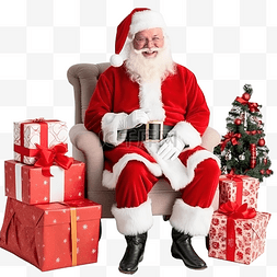 微笑的圣诞老人图片_正宗的圣诞老人，带着礼品盒，坐
