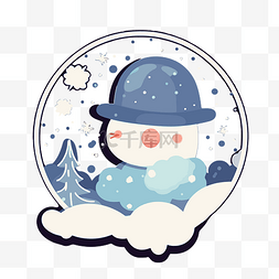 雪人的蓝色背景图片_蓝色背景上有星星和云彩的雪人 