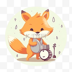 正面狼的素材图片_狐狸演奏音乐可爱动物演奏铙钹乐