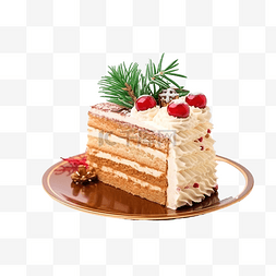 木质蛋糕盘图片_桌上铺着圣诞装饰的蛋糕片奶油
