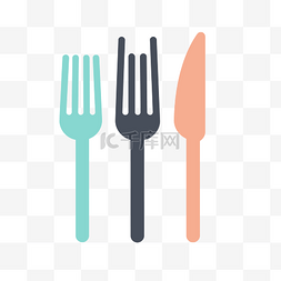 叉子平面图片_三把扁平的叉子和刀子，用于插图