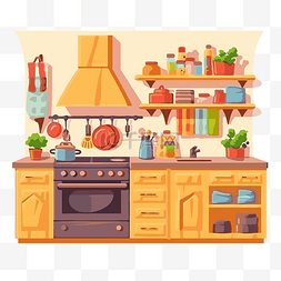 彩色室内图片_厨房剪贴画平面彩色烹饪室内白色