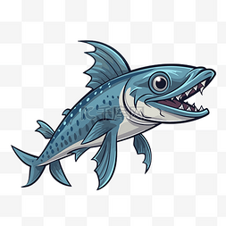 梭鱼剪贴画 蓝色鱼卡通图像 向量