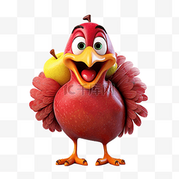 卡通感恩海报图片_快樂的火雞鳥在蘋果水果感恩節字