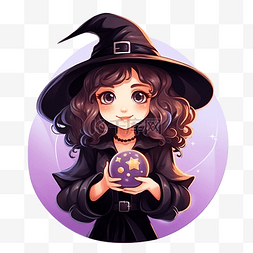 年轻女巫戴着典型的女巫帽子与魔