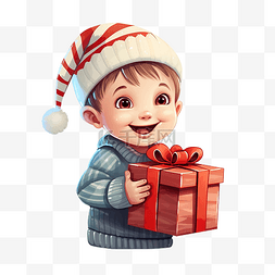 在笑的孩子图片_有趣的孩子拿着圣诞礼物