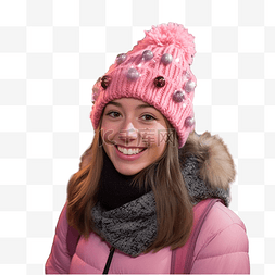 女孩耳朵图片_托莱多圣诞节时，一个戴着粉色帽