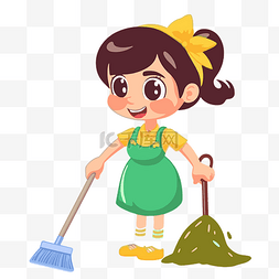 打扫的女孩图片_干净的盘子剪贴画卡通女孩用扫帚