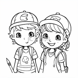 儿童视频卡通图片_可爱的探险家男孩和女孩着色页