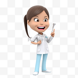 护士描述牙齿的外部 3D 人物插图