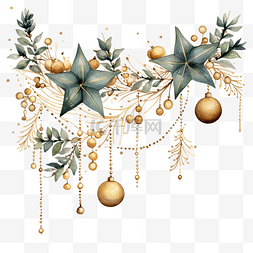 圣诞快乐金星花环冬青和球插画