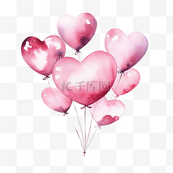 水彩粉色心形气球水彩插画