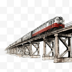 柴油火车机车复古高架桥
