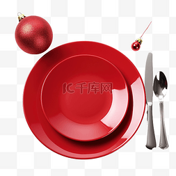 车站配餐图片_圣诞餐桌摆设，配有空红盘餐具和