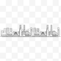 城市剪影扁平图片_韩国首尔天际线城市线条