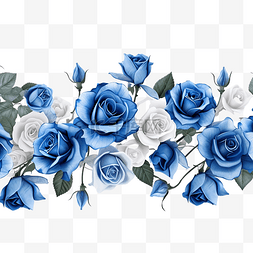 草本画图片_水平无缝背景与蓝玫瑰