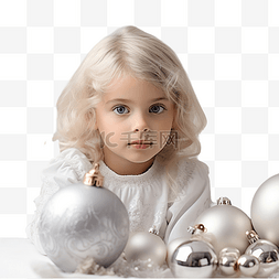 圣诞装饰附近漂亮小女孩的肖像