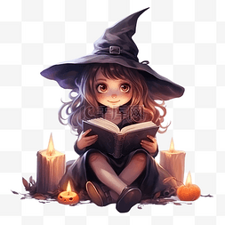 万圣节小女巫阅读在锅上召唤童年