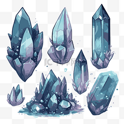 水晶剪贴画水晶岩石套装卡通风格
