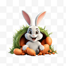 PNG兔子角色从鸡蛋胡萝卜中偷看有