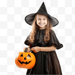 森林之秋图片_万圣节穿着女巫服装的滑稽小女孩
