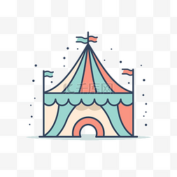 白色背景上的轮廓马戏团帐篷图标
