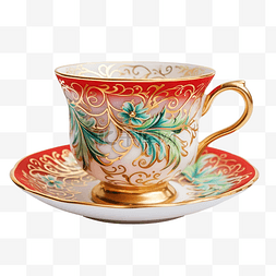 碟子杯子图片_圣诞装饰的彩色瓷茶杯和茶碟