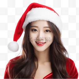 漂亮圣诞老人图片_快乐亚洲圣诞女孩穿着圣诞老人衣