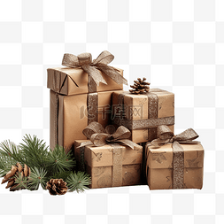 复古包装纸图片_用云杉树枝包裹着复古风格的圣诞