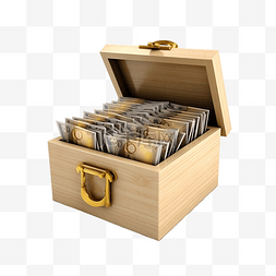 纸币支付图片_木制储蓄箱中欧元纸币的 3d 渲染