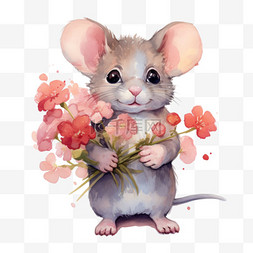 创意花朵和老鼠元素立体免抠图案