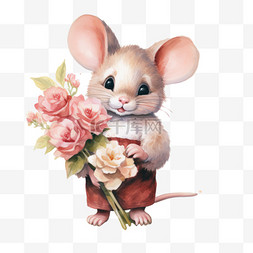 老鼠几何图案图片_几何花朵和老鼠元素立体免抠图案