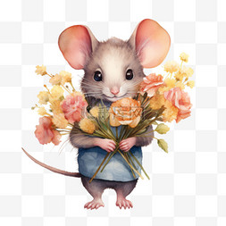 装饰花朵和老鼠元素立体免抠图案
