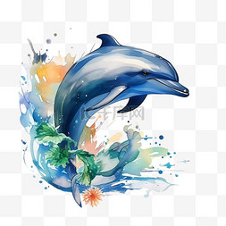 艺术漂亮海豚元素立体免抠图案
