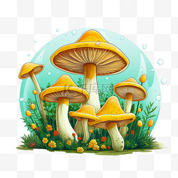 ai绘画黄色蘑菇元素立体免抠图案