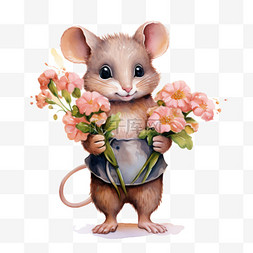 老鼠图案图片_真实花朵和老鼠元素立体免抠图案