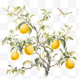 橘树开花图片_ai绘画茂密橘子树元素立体免抠图