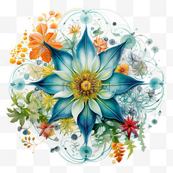 数字艺术彩色花团元素立体免抠图