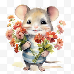 老鼠图案图片_ai艺术花朵和老鼠元素立体免抠图
