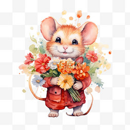 老鼠图案图片_纹理花朵和老鼠元素立体免抠图案