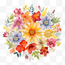 创意彩色花团元素立体免抠图案