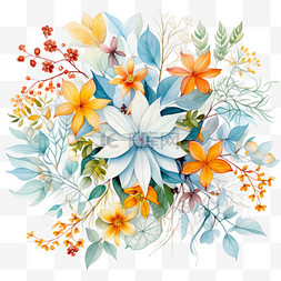 艺术彩色花团元素立体免抠图案